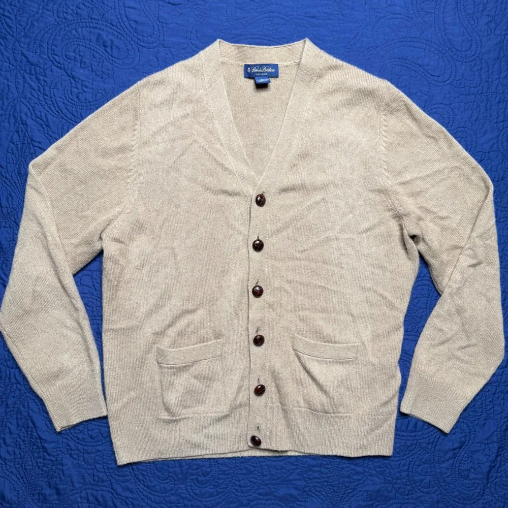 Brooks Brothers 100% Camel Hair Cardigan Sweater Tan Beige Mens L EUC